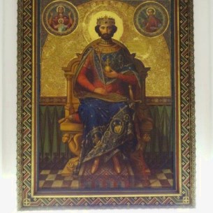 Heiliger Stephanus, der erste heilige König von Ungarn, gekrönt im Jahr 1000. Bild aus dem Apadensaal der königlichen Burg Buda. © Josef Sturm